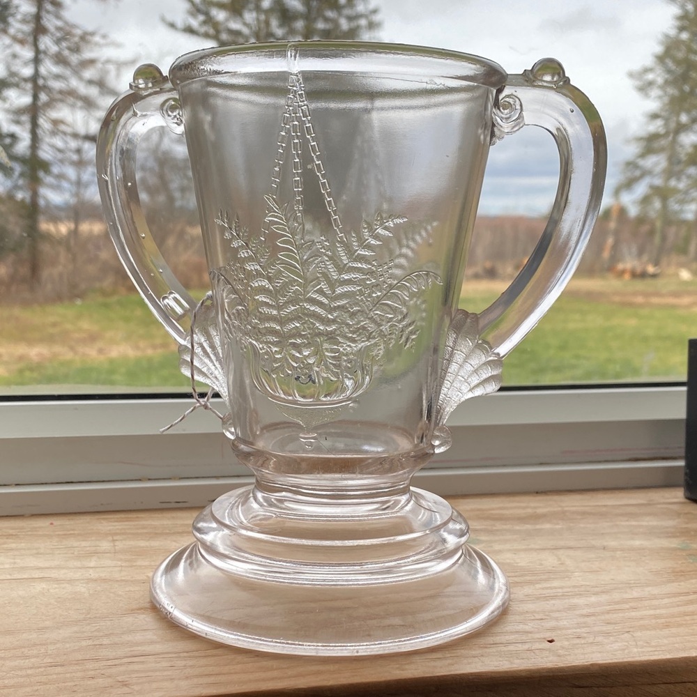 Vintage EAPG Central glass Co Elegant Clear Glass Vase with Fern Design